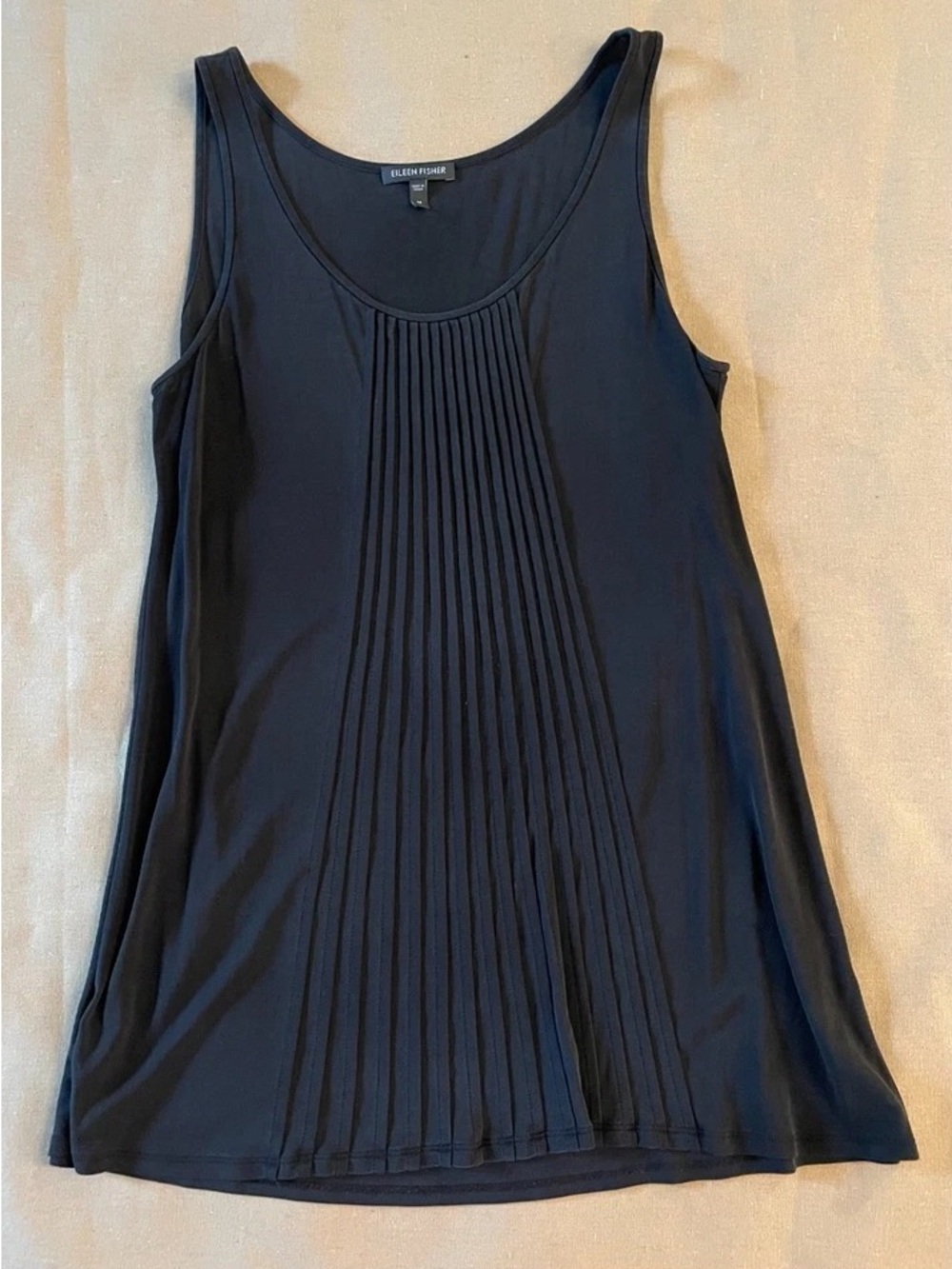 Eileen Fisher Black Pleated Scoop Neck Tank